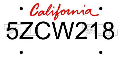 5ZCW218 California License Plate
