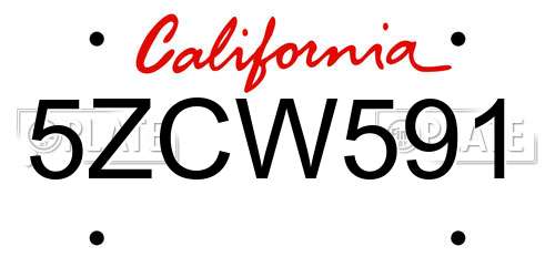 5ZCW591 California License Plate