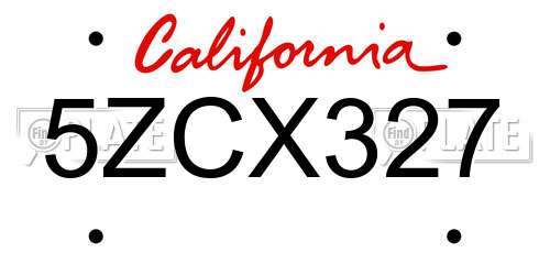 5ZCX327 California License Plate