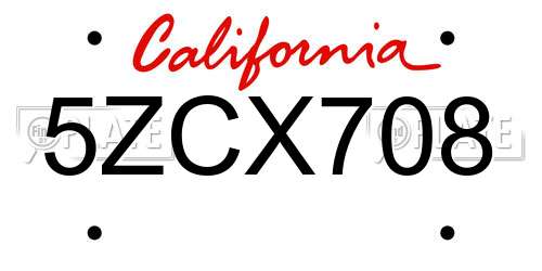 5ZCX708 California License Plate