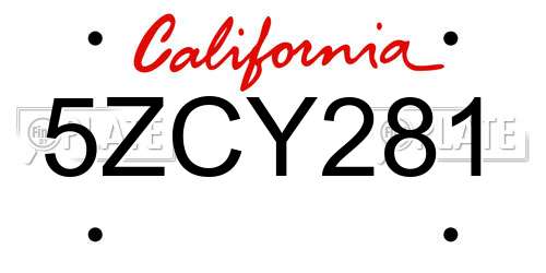 5ZCY281 California License Plate