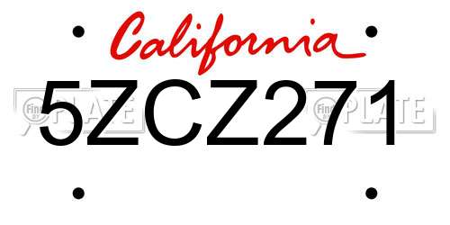5ZCZ271 California License Plate