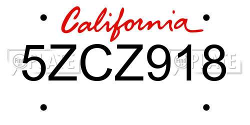 5ZCZ918 California License Plate