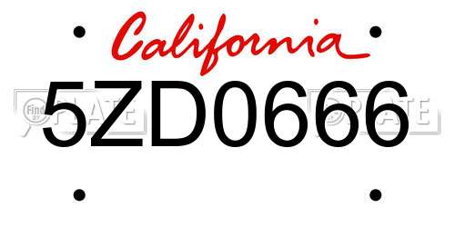 5ZD0666 California License Plate