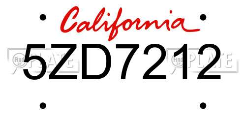 5ZD7212 California License Plate