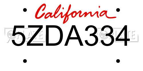 5ZDA334 California License Plate