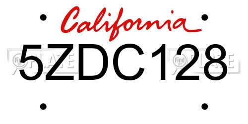 5ZDC128 California License Plate