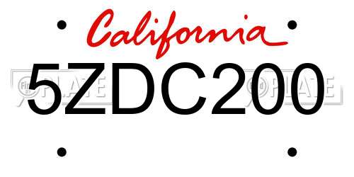 5ZDC200 California License Plate