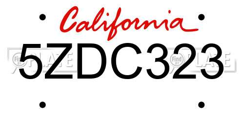 5ZDC323 California License Plate