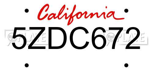 5ZDC672 California License Plate