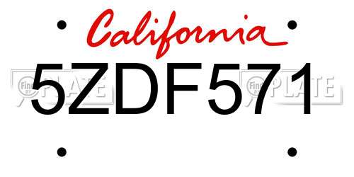 5ZDF571 California License Plate