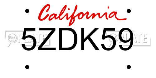 5ZDK59 California License Plate