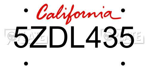 5ZDL435 California License Plate