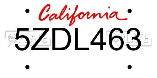 5ZDL463 California License Plate