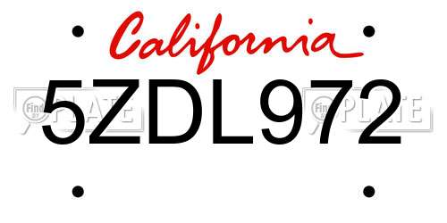 5ZDL972 California License Plate