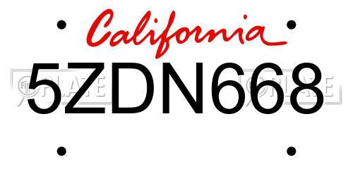 5ZDN668 California License Plate