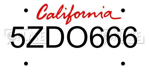 5ZDO666 California License Plate