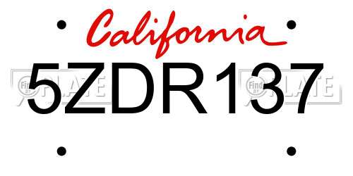 5ZDR137 California License Plate