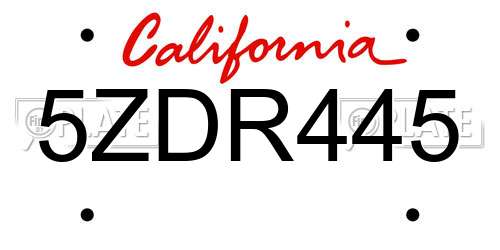 5ZDR445 California License Plate