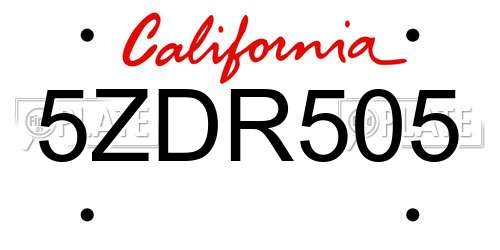 5ZDR505 California License Plate