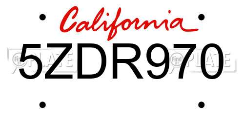 5ZDR970 California License Plate