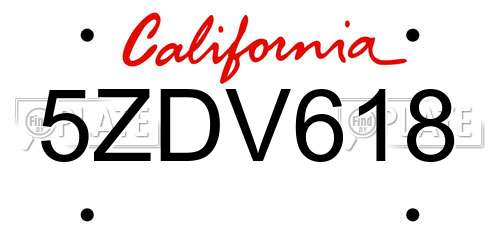 5ZDV618 California License Plate