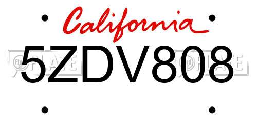 5ZDV808 California License Plate