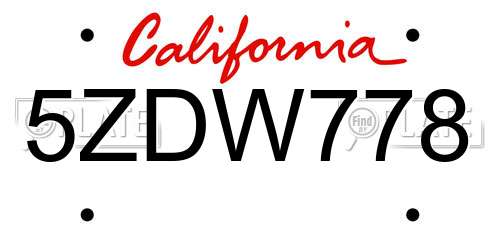 5ZDW778 California License Plate