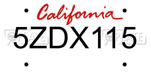 5ZDX115 California License Plate