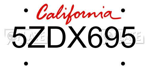5ZDX695 California License Plate