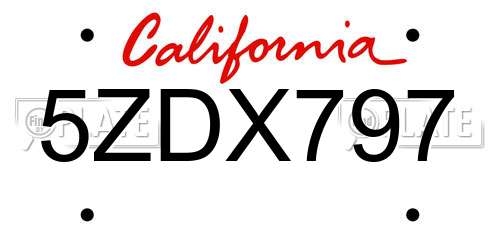 5ZDX797 California License Plate