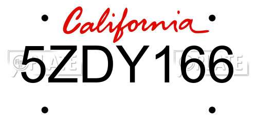 5ZDY166 California License Plate