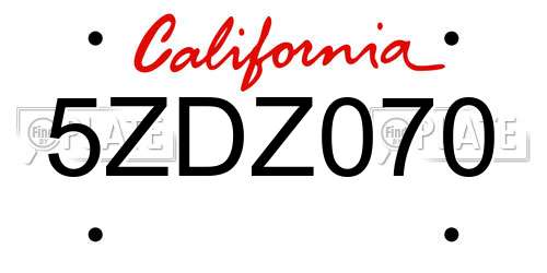 5ZDZ070 California License Plate