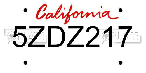 5ZDZ217 California License Plate