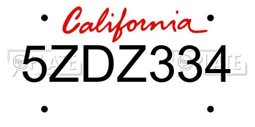 5ZDZ334 California License Plate