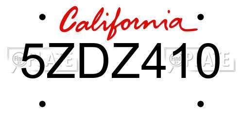 5ZDZ410 California License Plate