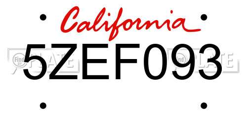 5ZEF093 California License Plate