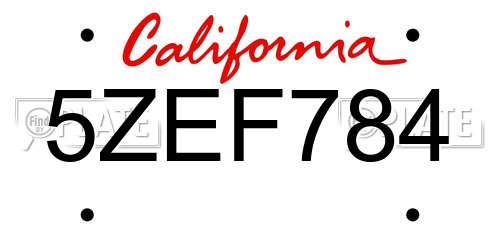 5ZEF784 California License Plate