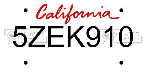 5ZEK910 California License Plate