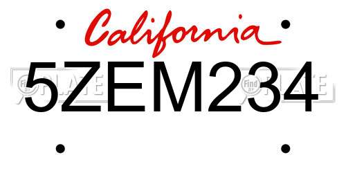 5ZEM234 California License Plate