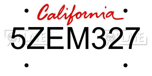 5ZEM327 California License Plate