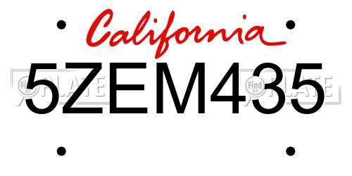 5ZEM435 California License Plate