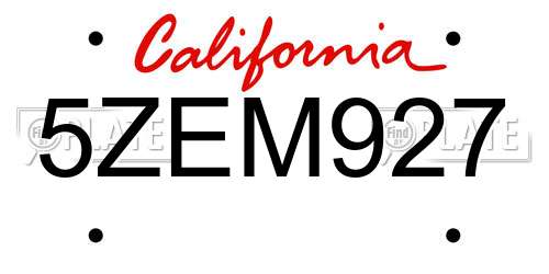 5ZEM927 California License Plate