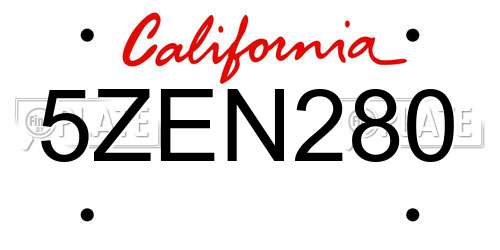 5ZEN280 California License Plate