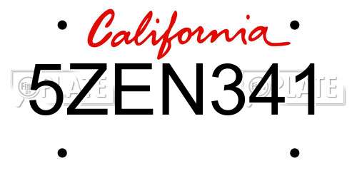 5ZEN341 California License Plate
