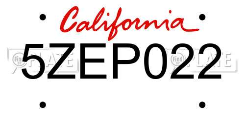 5ZEP022 California License Plate