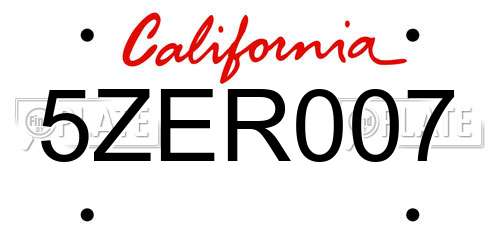 5ZER007 California License Plate