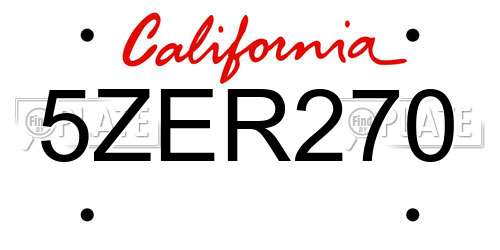 5ZER270 California License Plate
