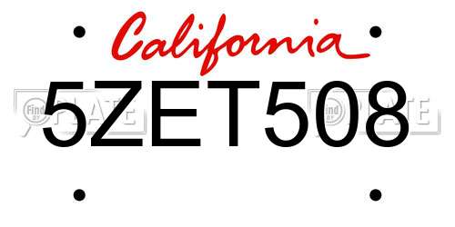 5ZET508 California License Plate