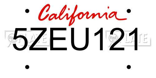 5ZEU121 California License Plate